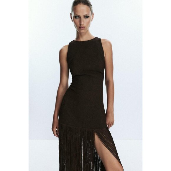 ZARA FRINGED FITTED DRESS - Picture 1 of 10